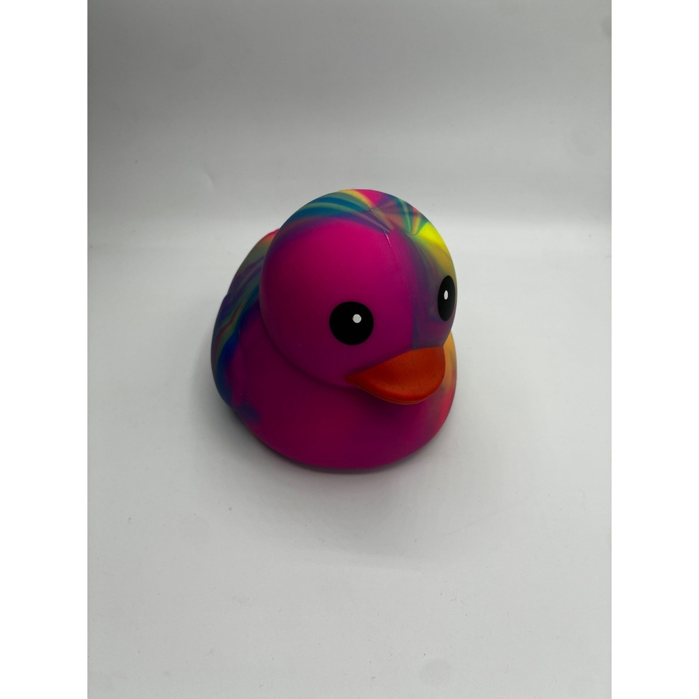 NWT Squeezy Rubber Duck Rainbow Tie Dye Sensory Fidget Toy OS Pink